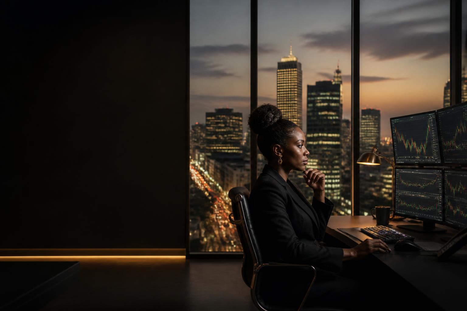 Portfolio manager monitoring global markets from the Plus500Markets trading floor